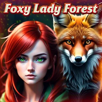 Foxy Lady Forest slot game with a mystical forest theme, featuring a woman with a fox companion