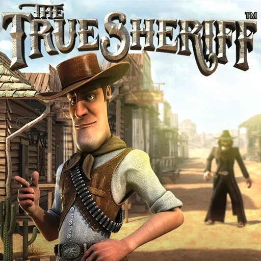 The True Sheriff slot game with a Wild West theme, featuring a sheriff and a dusty town