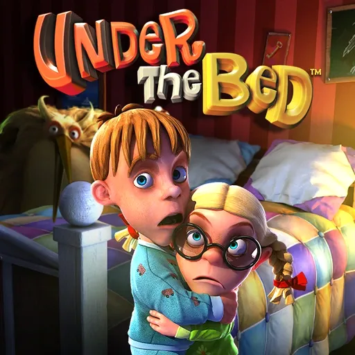 Under the Bed slot game with a spooky, child-like bedroom setting and mysterious figures